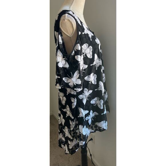 Rosegal Butterfly Black & White Cold Shoulder Hi-Low Length Dress Shirt Sz 2X - Picture 3 of 11